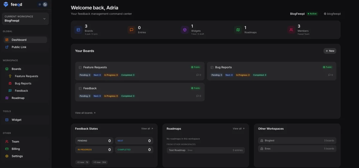 Public feedback board showing feature requests ranked by vote count, a structured type of customer feedback product teams can act on